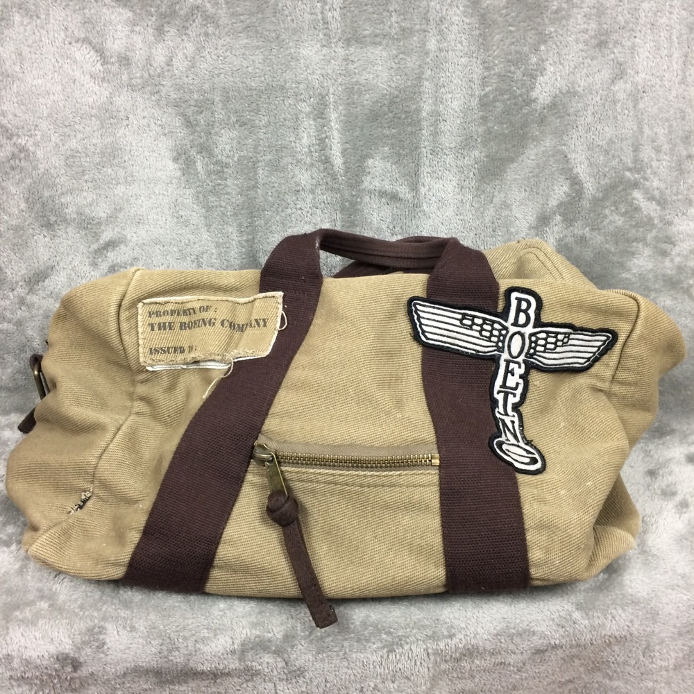 Boeing Canvas Duffle Bag Tan Brown Travel Carry On Weekend Aviation
